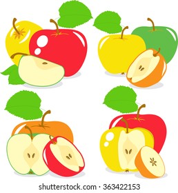 Apples. Colorful apples slices, collection of vector illustrations on a transparent background