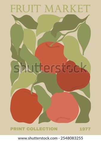 Apples composition wall art , vintage botanical apples garden - aesthetic contemporary design. Vector illustration.