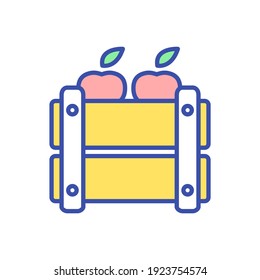 Apples in crates RGB color icon. Fresh apples. Agriculture production. Organic food distribution. Shipping natural foodstuff. Farming business delivery. Isolated vector illustration