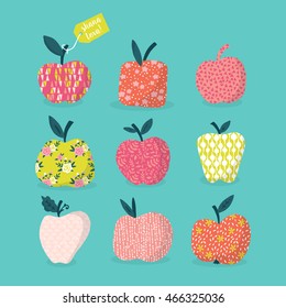 Apples design with pattern for Jewish New Year Rosh Hashana. Hand drawing vector illustration