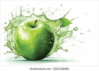 Apples of different colors in juice splash. Red, green, yellow apple fruits drink. Realistic beverage splashes vector set