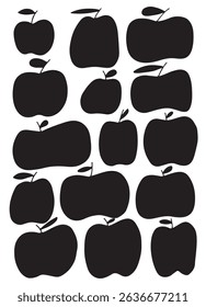 Apples of different shapes and sizes. set of fruit contours isolated on white background. Apples for coloring. Fruit contours. Vector illustration.