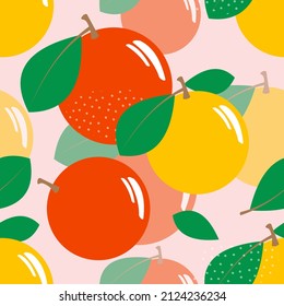 Apples of different varieties and colors. Seamless cute pattern for textile and paper products. Farm garden organic fruits. Vector graphics.