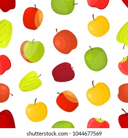 Apples Different Varieties Seamless Pattern Background on a White Fruit Set Include of Fuji, Cox, Braeburn, Royal Gala and Honeycrisp . Vector illustration of Apple