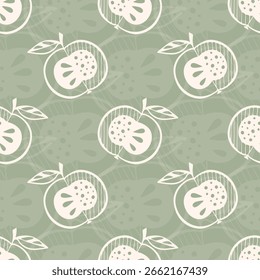 Apples doodle stylized silhouette pattern, on pastel green background.