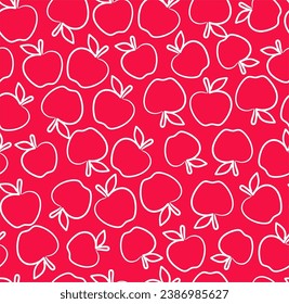 Apples drawn in line art, apples vector seamless pattern