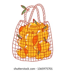 Apples in eco bag, vector illustration