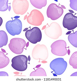Apples fashion is a seamless pattern with a blue purple color. Vector illustration isolated on white background. Trend print style texture