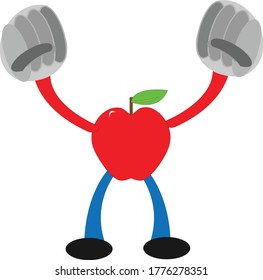 Apple's flat character design that is holding up his big and strong hands