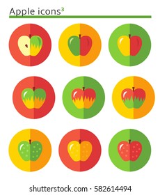 Apples. flat vector icon set in circles.. flat vector icon set in circles.