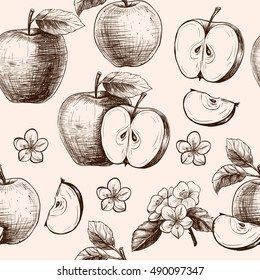 Apples  and flowers. Vector seamless pattern