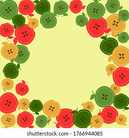 Manzanas. Manzanas dispersas de marco, vector. Diseño para tela, papel, fondo, papel pintado, postal.