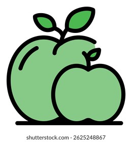Apples fruit icon. Outline apples fruit vector icon color flat isolated