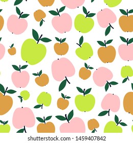 Apples fruit seamless pattern, abstract repeated background. For paper, cover, fabric, gift wrap, wall art, interior décor. Simple surface pattern design.  Vector