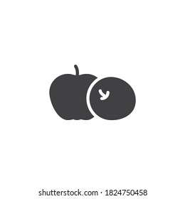 Icono vectorial de fruta manzana. signo plano relleno para concepto móvil y diseño web. Icono de glifo de dos manzanas. Símbolo, ilustración del logotipo. Gráficos vectoriales
