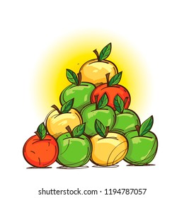 Apples. Fruit. Vegetarianism. Autumn still life in cartoon style.