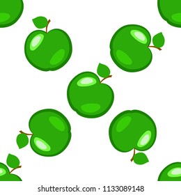 Apples. Fruits. Seamless pattern Green elements white background