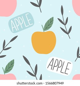 Apples fruits seamless pattern for print, textile, fabric. Modern kids fruits illustration background.