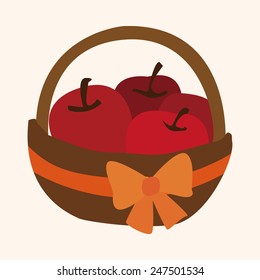 apples in the gift basket, flat icon 