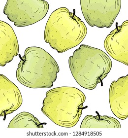 Apples golden. Hand drawn vector illustration. Isolated on white background.