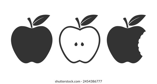 Apples graphic icons set. Fruits isolated signs on white background. Vector illustration