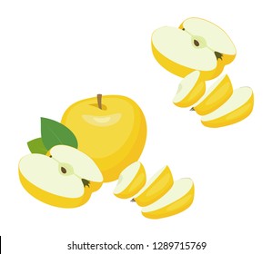 Apples with half apple and slices. Vector illustration on white background.