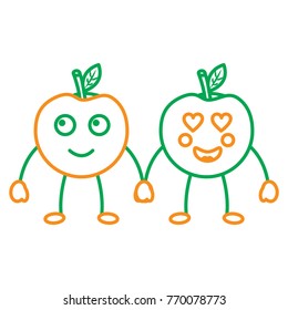 apples happy and in love fruit kawaii icon image  watermelon happy fruit kawaii icon image