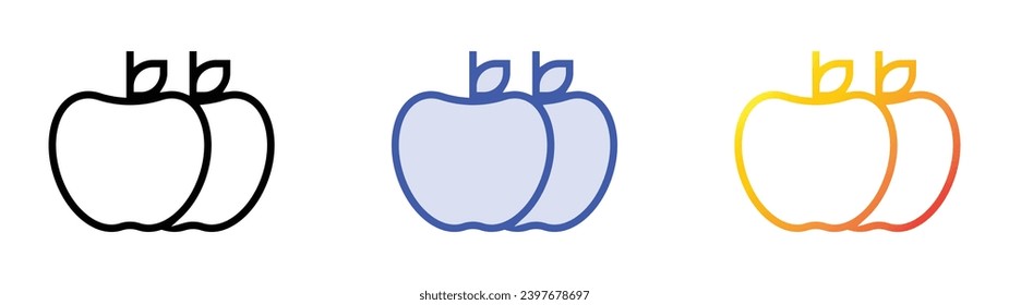icono de manzanas. Diseño lineal, azul de relleno y degradado de estilo aislado en fondo blanco