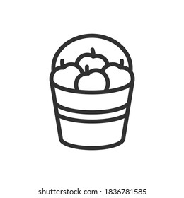 Apples In An Iron Bucket, Linear Icon. Editable Stroke