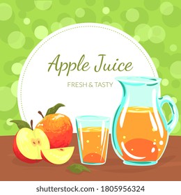 Apples Juice Banner Template, Organic Natural Fresh Juice made of Freshly Harvested Fruits Vector Illustration