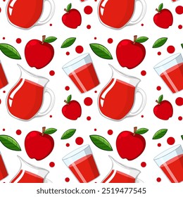 Apples, juice, and leaves in a pattern