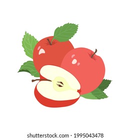Manzanas con hojas sobre un fondo blanco. Ilustración del vector