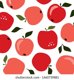 Apples and leaves background. Colorful wallpaper vector.