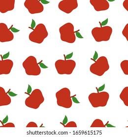 Manzanas con hojas sobre un fondo blanco sin fisuras. Para tela, papel pintado, portada, sitio web, impresión. Vector.