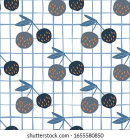 Apples and leaves seamless pattern on stripe background in Scandinavian style. Design for fabric, textile print, wrapping paper, children textile. Vector illustration