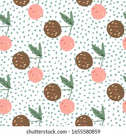 Apples and leaves seamless pattern on dots background in Scandinavian style. Design for fabric, textile print, wrapping paper, children textile. Vector illustration