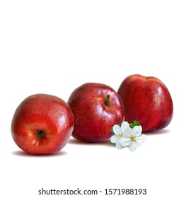 Apples low poly. Bloom of apple. Fresh, nutritious, tasty apple. Delicious and healthy dessert. Elements for label design. Vector illustration. Aplles ingredients in triangulation technique.