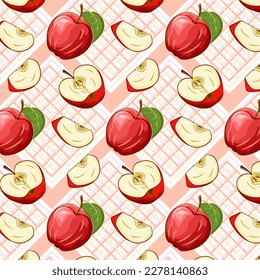 Apples on an abstract background.Vector pattern with whole and cut apples on an abstract background.
