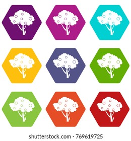 Apples on apple tree branches icon set many color hexahedron isolated on white vector illustration