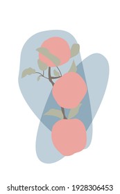 Apples on a branch. Abstract boho minimalist poster for nursery wall design, print for t-shirts, bags, phone cases, etc.