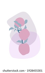 Apples on a branch. Abstract minimalist poster for nursery wall design, print for t-shirts, bags, phone cases, etc.