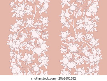 Apples on branches Seamless pattern, background. Vector illustration. In botanical style in soft colors.