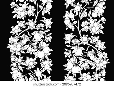 Manzanas en ramas Patrón sin soldadura, fondo. Gráficos en blanco y negro. Ilustración vectorial.