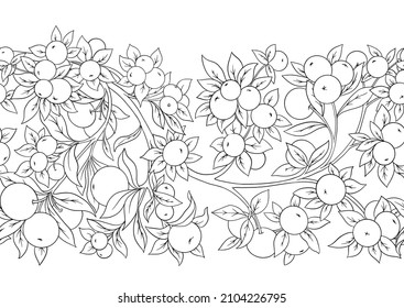 Apples on branches Seamless pattern, background. Outline Vector illustration.