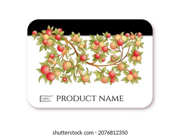 Apples on branches Template for product label, cosmetic packaging. Easy to edit. Vector illustration. On white background.