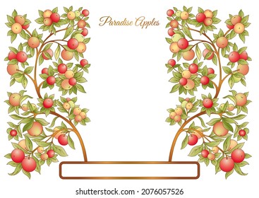 Apples on branches Template for wedding invitation, greeting card, banner, gift voucher, label. Vector illustration.