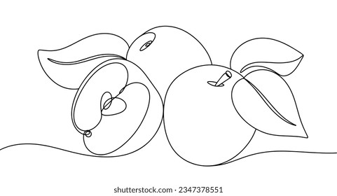 The apples are on the table. Useful fruit. International Eat An Apple Day. One line drawing for different uses. Vector illustration.