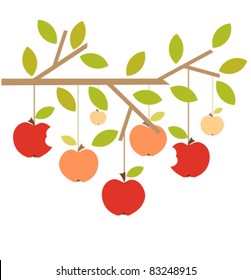 Apples on tree branch. Autumn vector illustration