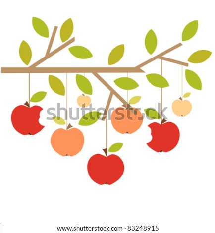 Apples on tree branch. Autumn vector illustration