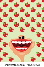 Apples and open mouth as a symbol of healthy diet vector nutrition concept